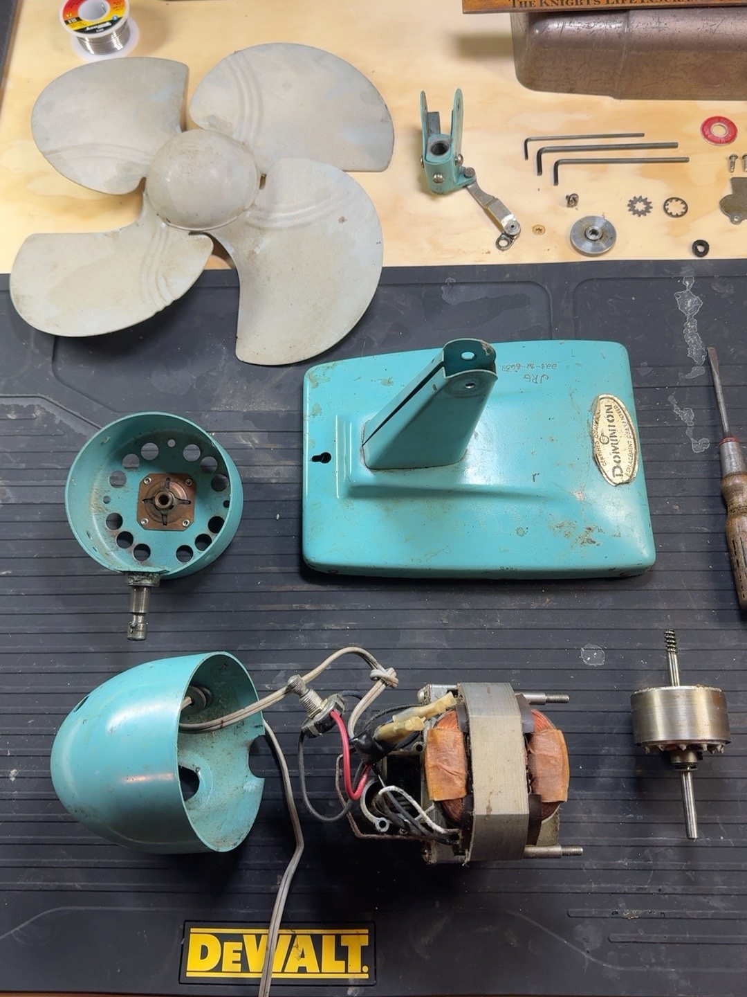 Current antique fan repair on the workbench